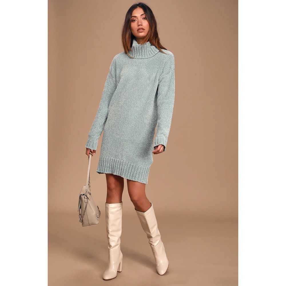 WAYF Café Queen Mint Blue Chenille‎ Knit Sweater Dress sz 8